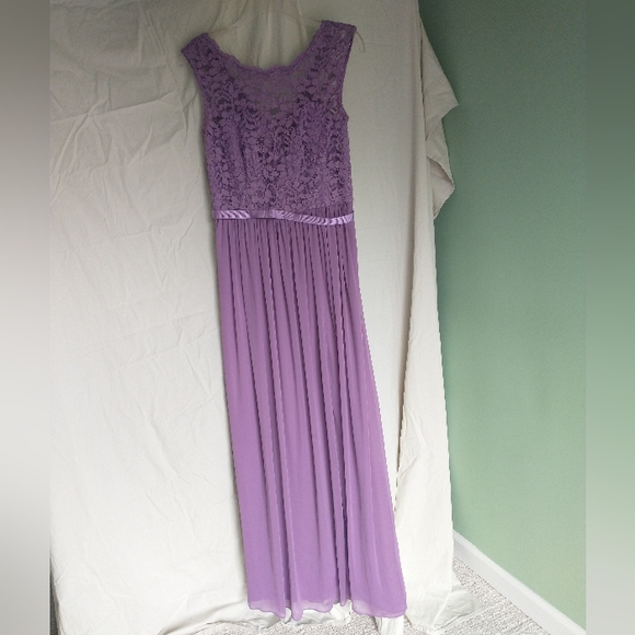 Women's purple David's bridal lace top flowy dress with slip - Picture 5 of 12